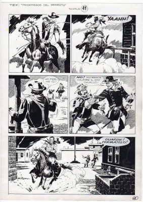 Miguel Angel Repetto | Tavola originale per TEX 504 ‘Fort Buffalo’. Cm. 28,5 x 41. Anno di esecuzione 2002. Pag. 80.  Il supporto, come sempre in Repetto, è un cartoncino glossy. | Art e Fumetto