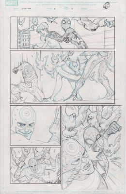 Matteo Lolli | Tavola originale per Spider-Man Marvel Adventures 4 p.12. Cm.28 x 44. MARVEL COMICS. Year 2010. Matite e matita blu. Al retro studi dei personaggi. | Art e Fumetto