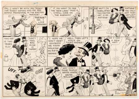 Al Smith (Signing as Bud Fisher) Mutt and  Jeff Sunday Comic Strip Original Art dated  3-28-48...