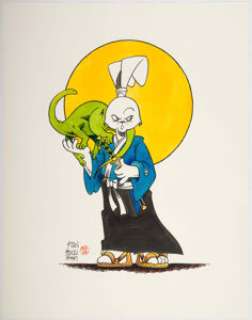 Stan Sakai - Usagi Yojimbo Illustration Original Art (1987).  The Bushido bunny and one of those lizard-dog - | Heritage