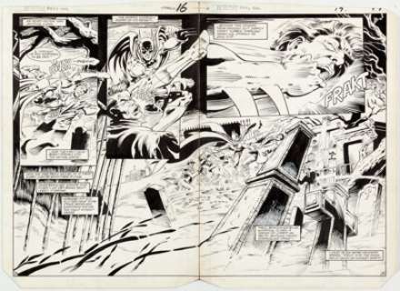 Pat Broderick and Bob Smith Detective Comics #552 Double Page Spread 13-14 Original Art (DC, 1985).... | Heritage