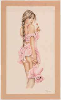  - Barbara Jensen - Pink Teddy Illustration Original Art (c. 1990-2000s)....