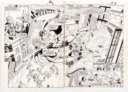 Alex Saviuk and Dave Hunt Action Comics #571 Double Splash Story Pages 2 and 3 Original Art (DC, 1985). Superman - | Heritage