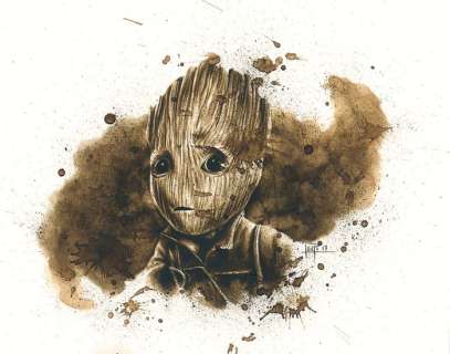Juan Antonio Abad | Original Coffee Drawing  - Baby Groot  - Guardians of the Galaxy Vol. 2  - Marvel Comics | Catawiki