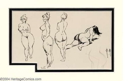 Frank Frazetta - Original Art Sketch of 4 Zaftig Women (undated). Finished sketch of 4 views of zaftig, - | Heritage
