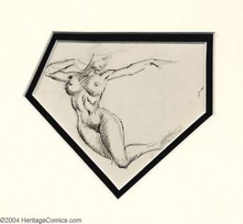 Frank Frazetta - Original Art Sketch, Female Nude Study (undated). A pencil and fine pen line study of a nude - | Heritage