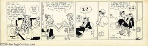 Chic Young - Blondie Daily Comic Strip Original Art 8-6-54 (King Features, 1954). Dagwood gets up too early and - | Heritage