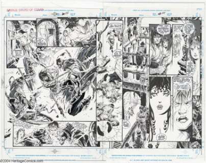 Alex Nino - Savage Sword of Conan #228 Original Art, pages 24 and 25 (Marvel, 1994). Conan frees a lovely captive - | Heritage