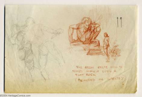Frank Frazetta - Tarzan Preliminary Sketch Original Art (undated). This page has two sketches, a graphite pencil - | Heritage