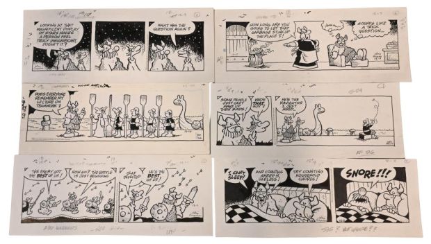 Lot 82 - 13 Chris Browne, Hagar the Horrible Daily Comic Strip Original Art Ink on paper, thirteen original multi-panel daily… | misc / divers