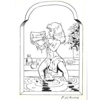 Di Sano (Né En 1951). | Femme dans son bain. Dessin. Encre de chine. Dimensions : 29,7 x 21 cm. Signé. | HVMC