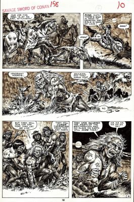 Ernie Chan | Savage Sword of Conan #158 P 6 (Evil Barbarians Beat Up a Shaman Who Calls For Their Death!) 1988 | Romitaman