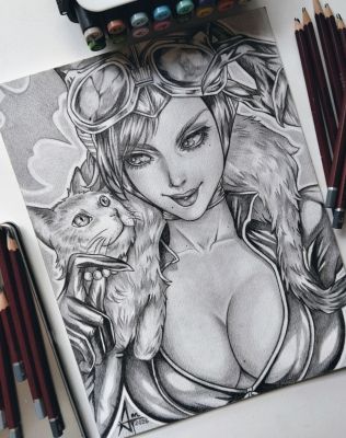 Amaterasumikami | Catwoman Pencil Illustration | Raremarq (Buy It Now)