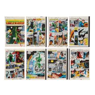 Set of Eight George Roussos Hand-Painted Godzilla No. 20 "A Night at the Museum" Interior Colour Guides / MARVEL COMICS: GODZILLA, KING OF THE MONSTERS | Propstore