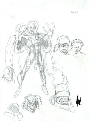 Adam Hughes | 1993 Sketch Book 11" X 14" Pinup of 7 Characters, with Photo of Adam Hughes Signing Actual Artwork! | Romitaman