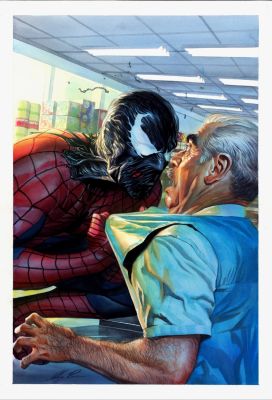 Alex Ross - Amazing Spider-Man #793 Large Cover Painting (Spider-Man Changes Into Venom Symbiote & Grabs & Scares a J.K. Simmons Looking Jjj Guy!) 2017