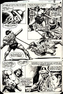 Ernie Chan, John Buscema | King Conan #7 P 8 (Awesome Action Page As a Bound Conan Refuses To Bow To the Evil King!) 1981 | Romitaman