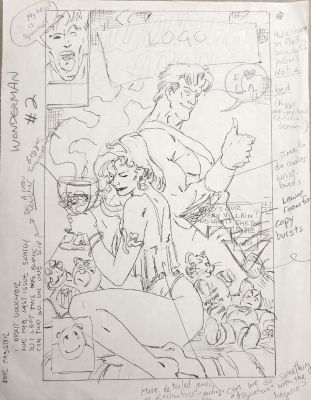 Jeff Johnson Joe Sinnott | Johnson, Jeff - Wonder Man #2 Prelim Cover, Wonder Man & Enchantress 1991 | Cool Lines Art