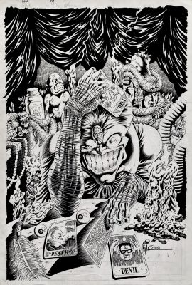 Kyle Hotz | The Mask #17 Oversized Cover (The Mask Dishes Out 3 Devilish Tarot Cards, with Numerous Creatures Behind Him!) 1995 | Romitaman