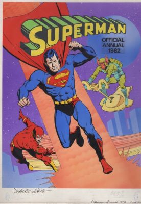 Dave Gibbons | Gibbons, Dave - Superman Annual Painted Cover, Large, First Gibbons Superman + Flash Race 1982 @ New Jersey Comic Art Show | Cool Lines Art