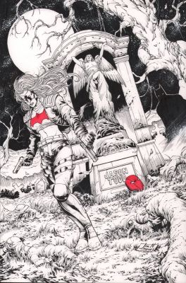 Jim Jimenez | Batwoman Leaving Red Hood Mask At Jason Todd’s Grave Art - Signed - 2016 | Anthony’s Comic Book Art