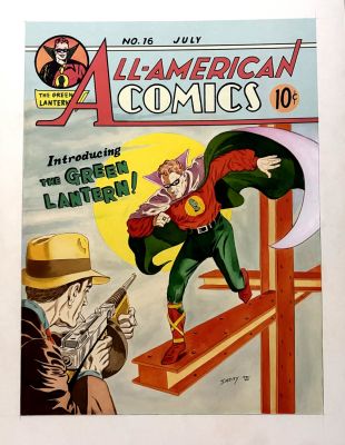 Shelly Moldoff - All-American Comics #16 Huge Stunning Very Very 1St Earliest Freehand Cover Recreation Ever By It‘s Original 1940 Cover Artist (1984)