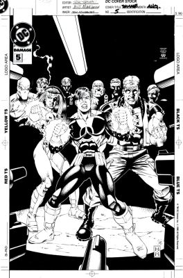 Bill Marimon | Damage #5 Dc Cover (Damage, Wyldheart, Iron Munro All Facing 6 Super Villains & Several Guns!) 1994 | Romitaman