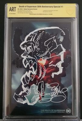 Death of Superman 30th Anniversary Special #1 Rafael Sarmento Variant Signed and Sketch of Doomsday by writer and artist Dan Jurgens | Raremarq (Buy It Now)