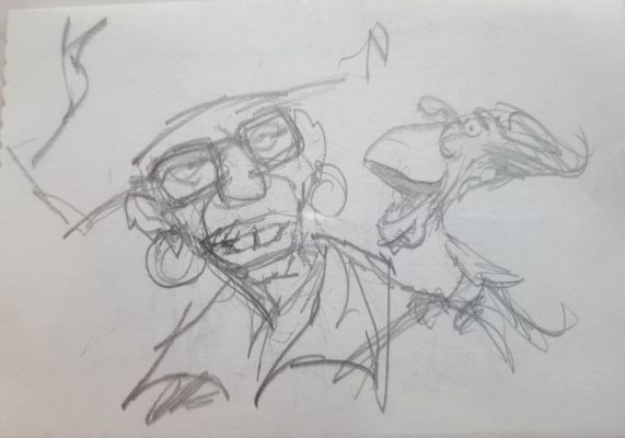 Pat Oliphant | Oliphant, Patrick - Political Cartoon Double Small Sketch, Reagan As Pirate Menachem Begin Parrot a + Ban the Gun Meeting | Cool Lines Art