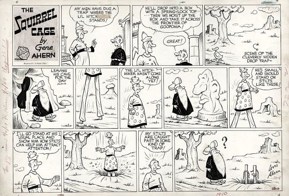 Gene Ahern | Ahern, Gene - the Squirrel Cage 1947 Sunday 10/8 1950 - Stilts Trap | Cool Lines Art