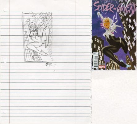 Bruce Timm | Timm, Bruce - Spider-Gwen #1 Cover Prelim, Qwen Swings in the City - 2015 | Cool Lines Art