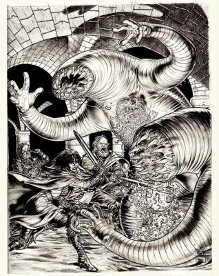 Glenn Fabry | 2000Ad Program 1916 Cover (Great Giant Worm Monsters Battle Cover!) 2014) | Romitaman