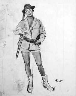 Pierre-Laurent BRENOT . Â« La Chasseresse Â». Pin-up. Gouache noir et b | Tessier Sarrou