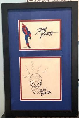 John Romita Sr. | Signature & Signed Spidey Sketch 2Pc in Frame | Anthony’s Comic Book Art