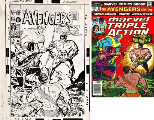 Don Heck | Heck, Don - Avengers #40 Large Cover, Hercules Joins Team Vs Submariner - First Avengers Cosmic Cube Story 1967 @ Las Vegas Summit 9/13 26 | Cool Lines Art