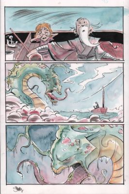 Shawn Daley | Sea Monster Watercolor Panel Page - Signed | Anthony’s Comic Book Art