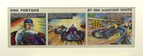 Six original ’Don Fortune: Racing Driver’ comic strip illustrations, by Jon Manchip White, 1955, ((6)) | Bonhams