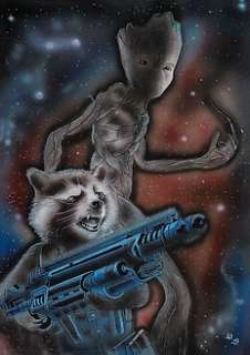 Groot & Rocket Raccoon - Diego Septiembre - Original Drawing - 42 x 30 cm 