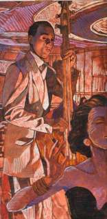 Miles Hyman - Metropolitan Club 40 Bulles de Jazz – page 54 Fusain Acrylique Encadré 36 x 76 cm