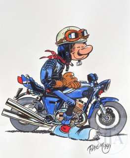 Batem/Gaston. Dessin originale illustrant Gaston en motard… | Dagoty