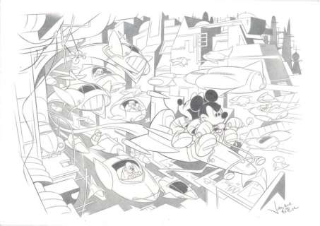 Mickey Mouse In A Futurist City - Original Drawing - Disney Artist Jaume Esteve - EO | Catawiki