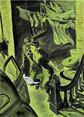 Thornton Utz | Noir Mid-Century Illustration Woman Fleeing in Fear | ComicArtFans Classifieds