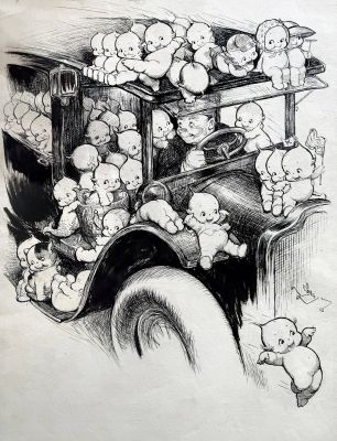 Rose Cecil O’Neill, Rose O’Neill | Kewpie Car. Hop on And Go To a Happy Place | ComicArtFans Classifieds