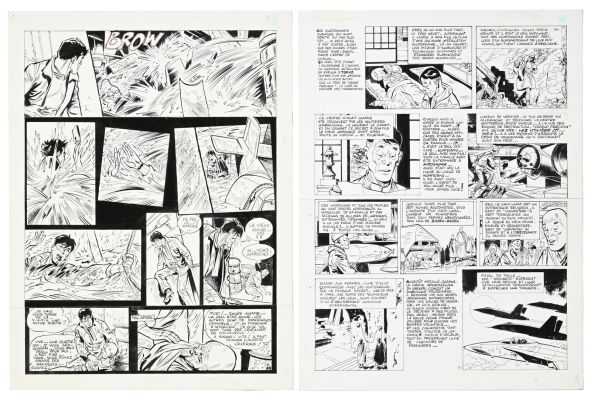 Lot 1990 - Dan Cooper, Albert Weinberg, tome 34, "Silver Fox", éd. Novedi, 1985, planches originales de ba | misc / divers