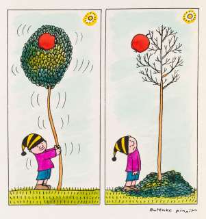 Bohdan Butenko (1931 - 2019) | Bohdan Butenko | Gapiszon pod jabłonią - ilustracja satyryczna | Desa Unicum