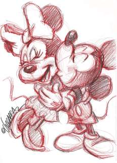 Mickey Mouse Kissing Minnie - Original Sketch - Joan Vizcarra - Art de crayon | Catawiki