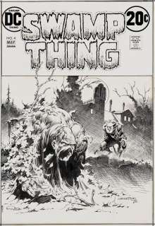   					Lot 33: Bernie Wrightson signed original cover art for Swamp Thing #4.   				
