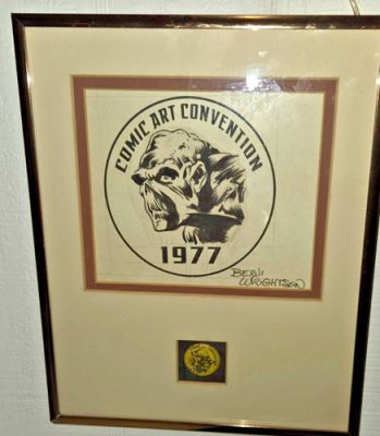 Bernie Wrightson sawmp thing original art & bUTTON 1977 matted and framed