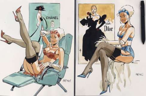 Meynet, Félix -  Ensemble de 2 dessins originaux avec couleurs directes  - Â« Style Dior + Style Chanel Â» | Catawiki