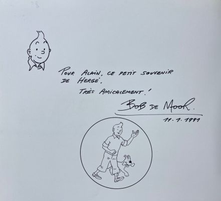 Bob de Moor, Hergé (Concept) | 1990 - Tintin dans le Métro + dédicace + pochette de 6 cartes postales | 2DGalleries